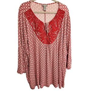 Catherines Women Geometric Crochet Tunic Plus Size 4X Stretch Comfort Resortwear